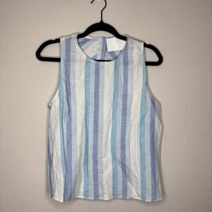 Vacate The Label Tank Top Womens Medium Blue White Stripe Aventura VL1045 Cotton